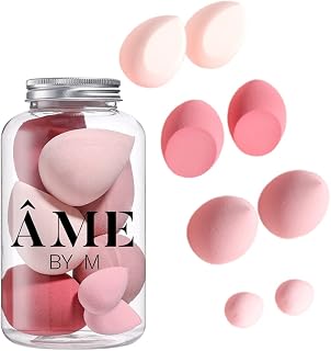 ÂME BY M 8PCS Latex-Free Makeup Sponge Set with Jar Beauty Skincare Makeup Applicator Foundation Concealer Highlighter Blush Contour Liquid Cream Powder Wet Dry Blending Baking Blender Beauty Sponge