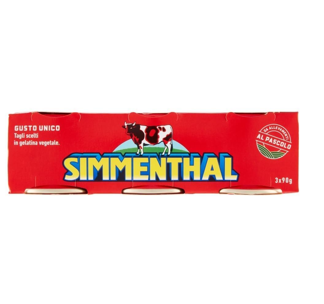 Italian Gourmet Simmenthal Viande de bœuf en gelée végétale – Lot 12 x (3 x 90 g) = 36 x 90 g, conserve italienne iconique, idéale pour salades, sandwichs, pique-nique + Italian Gourmet Polpa