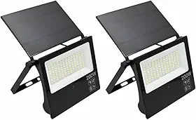 Kit 2x Refletor Solar LED 200W IP66 6500K Fotocélula Com Sensor De Movimento Placa Integrada