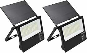 Kit 2x Refletor Solar LED 200W IP66 6500K Fotocélula Com Sensor De Movimento Placa Integrada