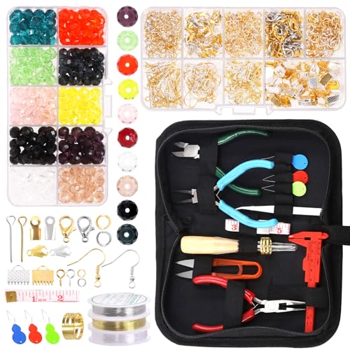Rustark 1251Pcs Jewelry Making Supplies Kit W Jewelry Pliers, Jewelry Wires, Crystal Glass Beads, Jewelry Findings