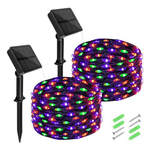 Amazon Haul: 2 Pack cshare Halloween Solar Fairy Lights 16.4FT 50LED Each, Orange Purple Green Halloween Lights Waterproof Outdoor Black Wire String Lights - image 1