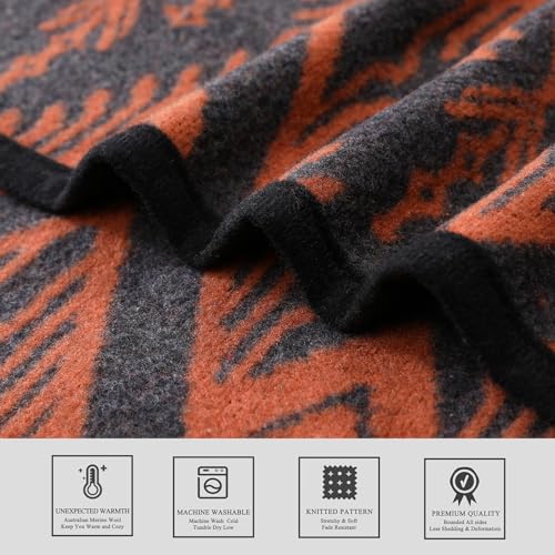 PuTian-Merino-Wool-Blanket-4-lbs-Warm-Thick-Washable-Large-87-x-63-Throw-for-Outdoors-CampingCouch-Bed-Travel-Super-Soft-Wool-Blanket-Bohemia-Orange