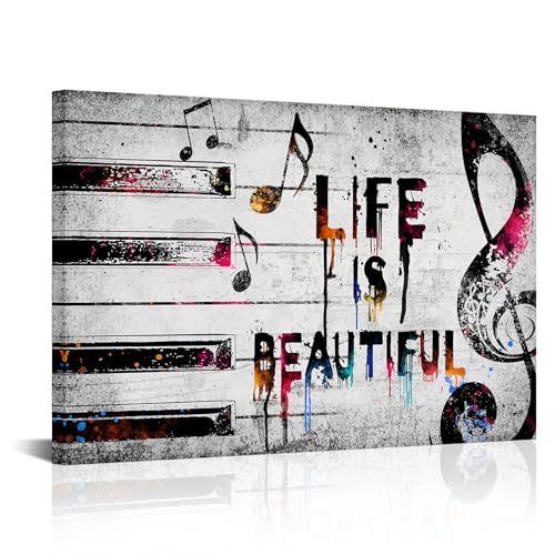 KLVOS Piano Keys Life is Beautiful Canvas Art