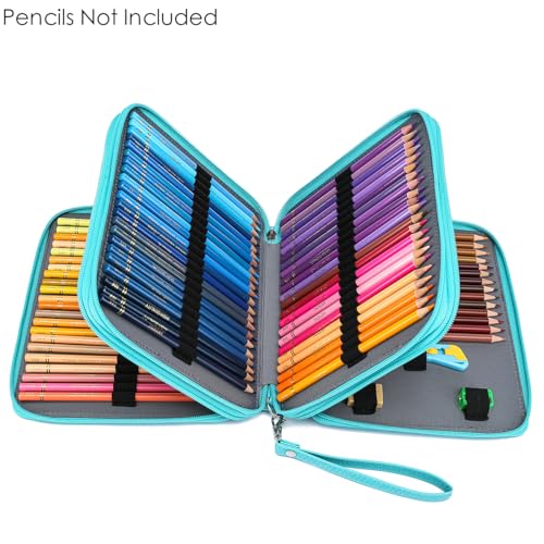 Image of YOUNGCOL Deluxe PU Leather Colored Pencil Case - 120 Slots Pencil Holder with Handle Strap Large Capacity Pencil Organizer