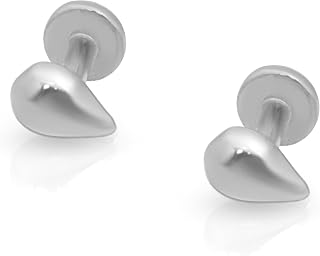 14K Solid Gold Teardrop Stud Earring Threaded Flat Back Cartilage Earring Upper Earlobe Tragus Helix Piercing Jewelry for Sensitive Ears Nose Ring Minimalist Earring for Upper Ear SINGLE or PAIR