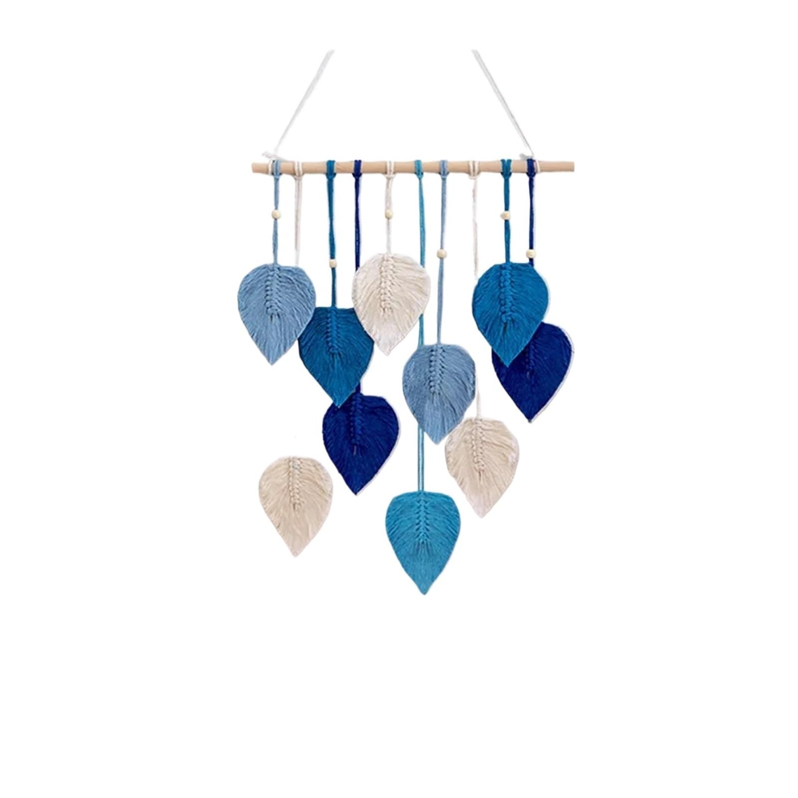 FGUJSUR Tapestry Wall Hanging Handmade Woven Leaf Macrame Hanging Ornament Boho Cotton Rope Walls Decoration For Bedroom Living Room Wall(Blue 40x60cm)