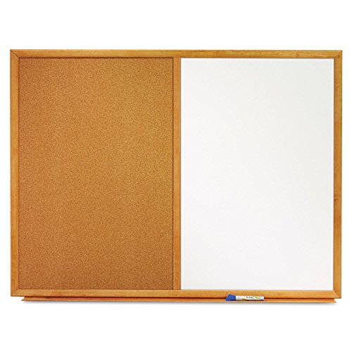 Quartet Combination Whiteboard & Corkboard, 4' x 3' Combo White Board & Cork Board, Oak Finish Frame (S554)