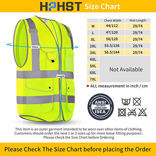 HPHST Warnweste für Herren and Damen Hohe Sichtbarkeit Fahrradweste mit Reißverschluss Reflektierende Weste Arbeitsweste EN ISO 20471 (Gelb Large)