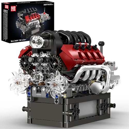 Mould King 10227 Jeu de Construction Technique V8 Moteur Briques de Serrage Jouet, Ensemble de Construction de Moteur avec Batterie, Briques de Serrage pour...
