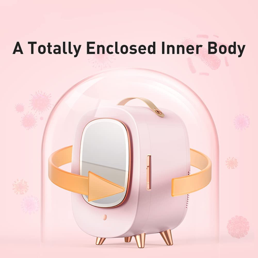 Mini Nevera - Mini Nevera de Belleza LED con Espejo Refrigerador de Maquillaje cosmético Profesional portátil con Espejo para el Cuidado de la Piel (13L Rosa)