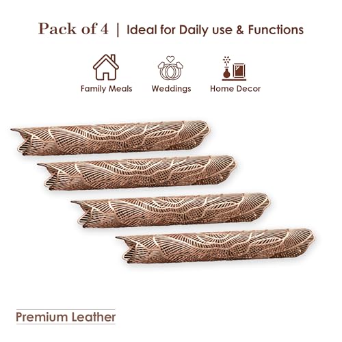 Image of Kuber Industries 4 Pcs Set Leather Side Table Mats | Easy to Clean Dining Table Mat for Party, Wedding and Family Functions | Gulab Design - Copper