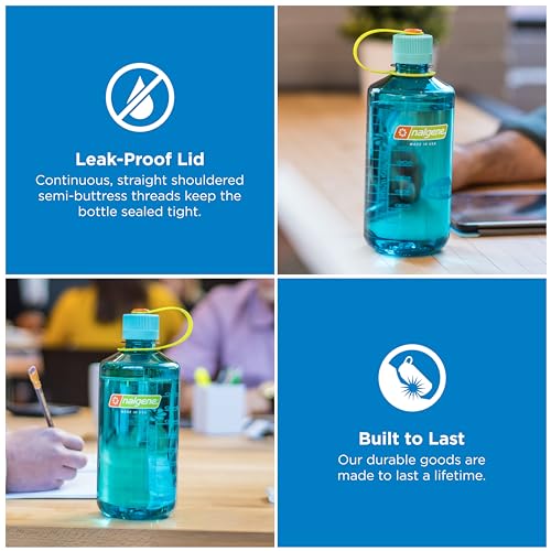 Image of Nalgene 32 oz Narrow Mouth Water Bottle | BPA-Free, Durable & Leak Proof, Lightweight Bottle for Hiking, Gym & Travel, Cerulean