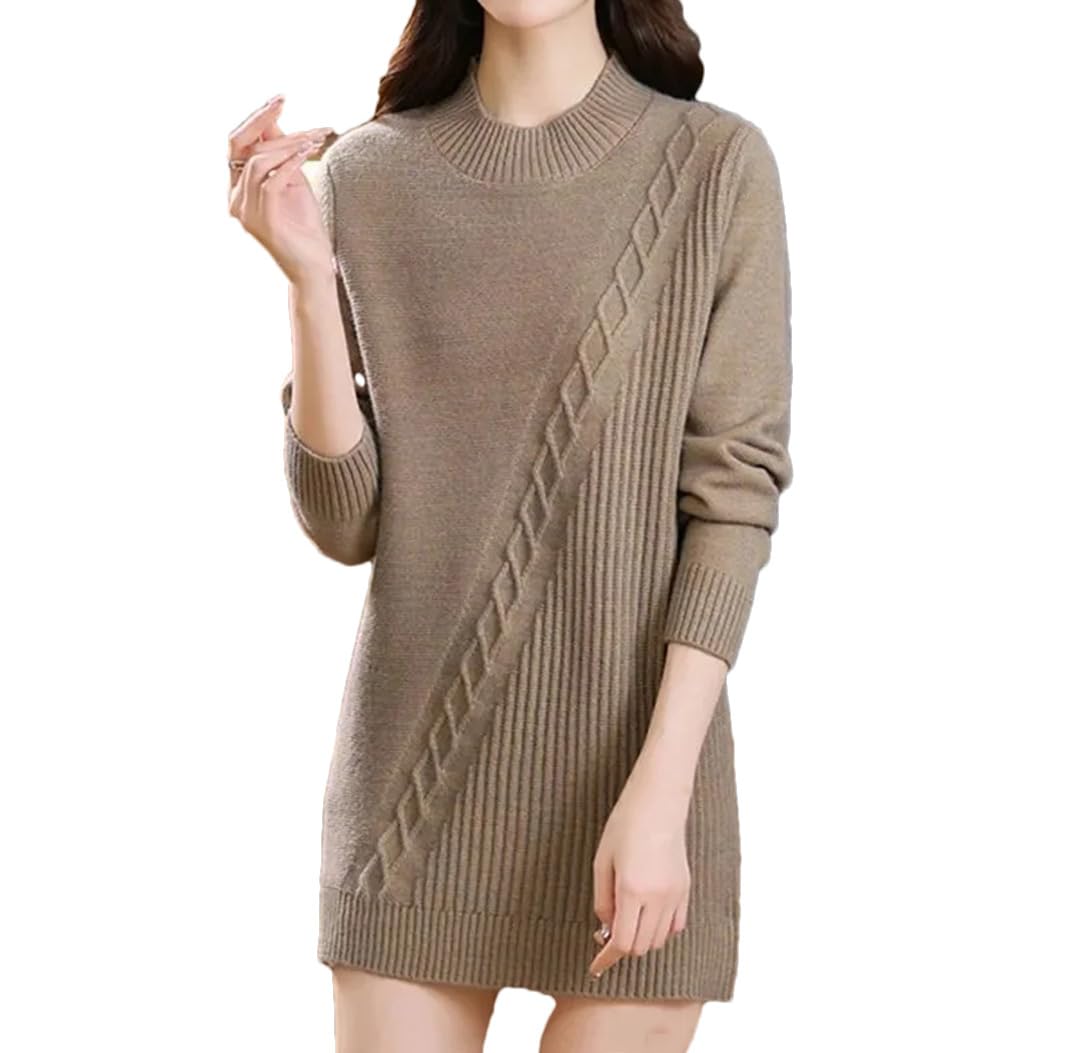 Maglione lavorato a maglia da donna a tinta unita allentato medio lungo inverno casual pullover fondale