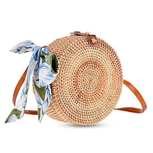 Rattan Bags for Women, Xmeng Straw Round Bali Ata Handbags Woven Circle Crossbody Wicker Purse Adjustable Strap Boho Bag
