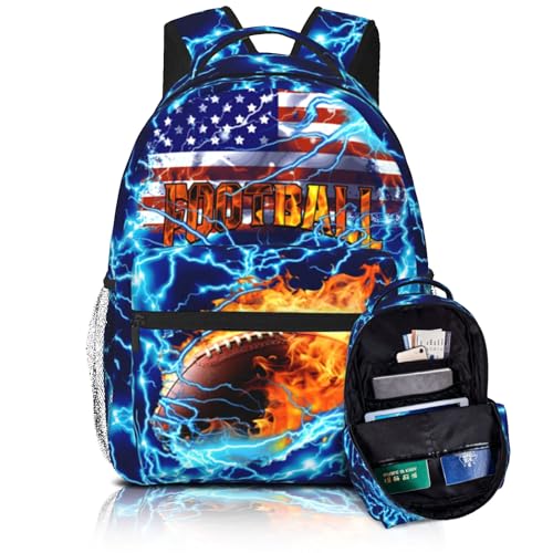 American Football Backpack For Boys Girls School Backpack for Kids Children Teens Elementary Middle School Students Bookbag Large Capacity Football Schools Bag Ages 6-18 Travel Back Pack