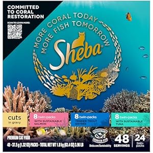 Sheba Perfect Portions Wet Cat Food Cuts in Gravy Variety Pack, with Sustainable Salmon, Tender Trout Entree, and with Sustainable Tuna, 2.6 oz. Twin-Pack Trays (24 Count, 48 Servings)