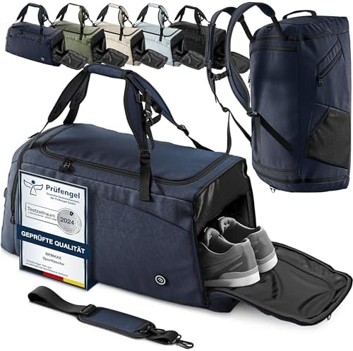 Sporttasche Trainingstasche + Rucksackfunktion, Schuhfach, Nassfach | Reisetasche Schwimmtasche Fitnesstasche Sport Gym Fitness Umhängetasche Handgepäck Weekender Bag Herren Damen
