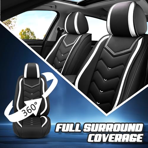 Image of ADERN Car Seat Covers for Jeep Wrangler 2000-2026, Premium Nappa Leather Car Seat Cover, Stylish Sport Seat Covers, Automobile Seat Cover Sets.(Standard 5 Seats /Black White)