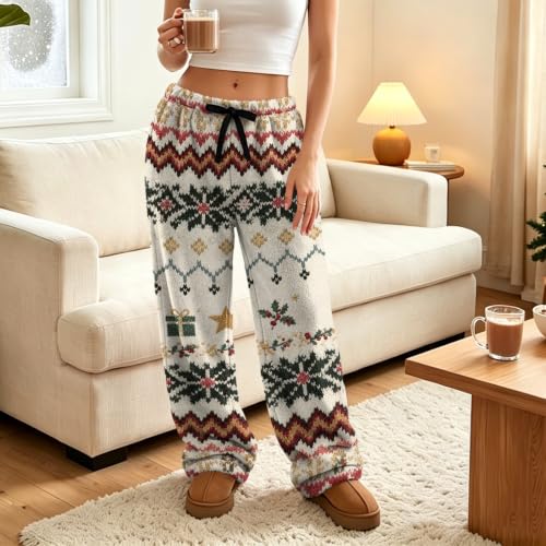 Women's Wide Leg Pants Palazzo Christmas Print Flannel Pj Bottoms - image 3