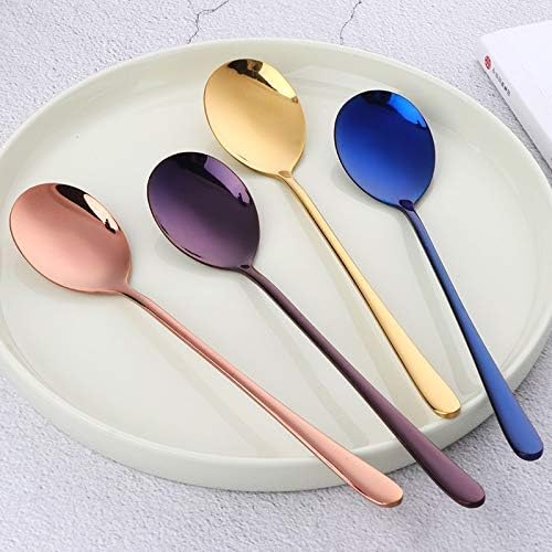 Dessert Spoons Mini Color Stainless Steel Spoons Long Handle Spoons Rose Gold Soup Spoon For Ice Cream Dinner Spoons Rice/Salad Tableware Spoons (Color : 4pcs as photo 4) (6pcs rose gold)