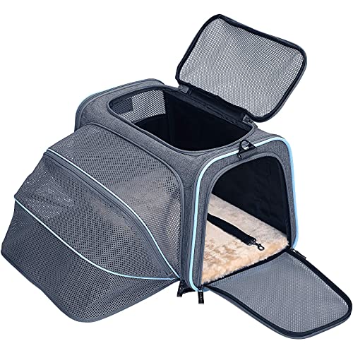 Petsfit Expandable Cat Carriers Dog Carrier,Airline Approved Soft-Sided Portable Pet Travel Washable Carrier For Kittens,Puppies,Removable Soft Plush Mat And Pockets,Locking Safety Zippers #TOP1