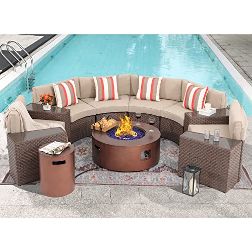Sunsitt Outdoor 36’’ Propane Fire Pit With Tank Table 50,000 Btu Round Patio Propane Firepit Table With Tank Holder, Pit Cover, Metal Lid & Fire Glass, Bronze Finish #TOP1