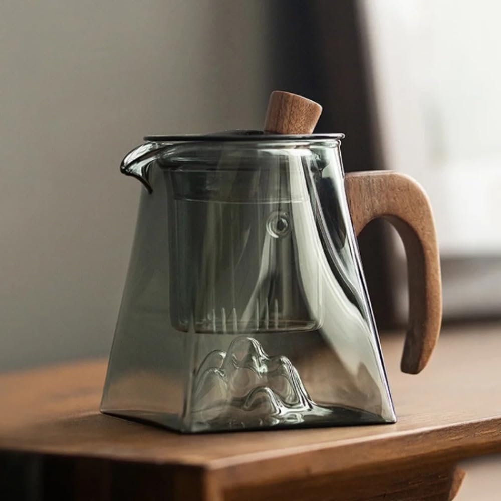 Théière en verre borosilicate de haute qualité et poignée en bois noble