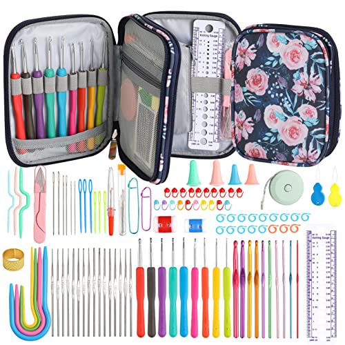 Sopena 115-Piece Crochet Hooks Set Crochet Hook Kit With Storage Case And Crochet Needle Accessories Crochet Needles Kit Hand Knitting Craft Art Tool For Beginners And Experienced Crochet Lovers #TOP6