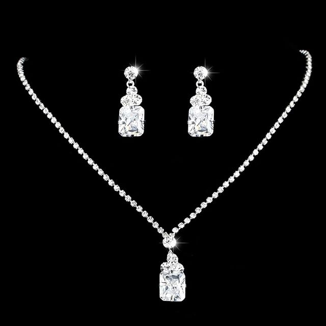 Ushiny Silver Bridal Wedding Jewellery Set Rhinestone Necklace and Earring Set Sparkly Crystal Gem Dangle Stud Earrings Jewellery Set for Women and Girls