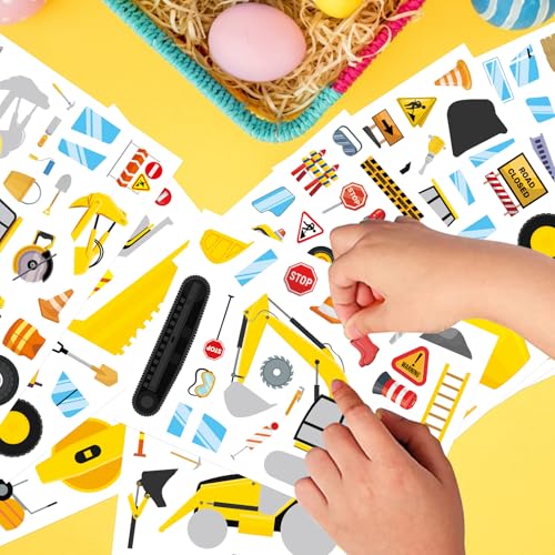 Image of Make a Face Sticker, Make Your Own Vehicle, Truck, Excavator Stickers | 24 Sheets Construction Stickers for Toddlers, Brithday Party Supplies Classroom Teacher Reward