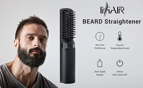 Ihhair Premium Beard Mini Straightener Brush, Professional Straightener Brush For Men, Rechargeable 5200 Mah Straightening Tool Heated Comb, For Short & Long Beards For Home And Travel #TOP5