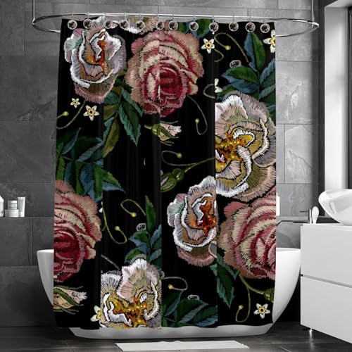 Rideau de douche brodé anti-moisissure 152x182 cm contre éclaboussures