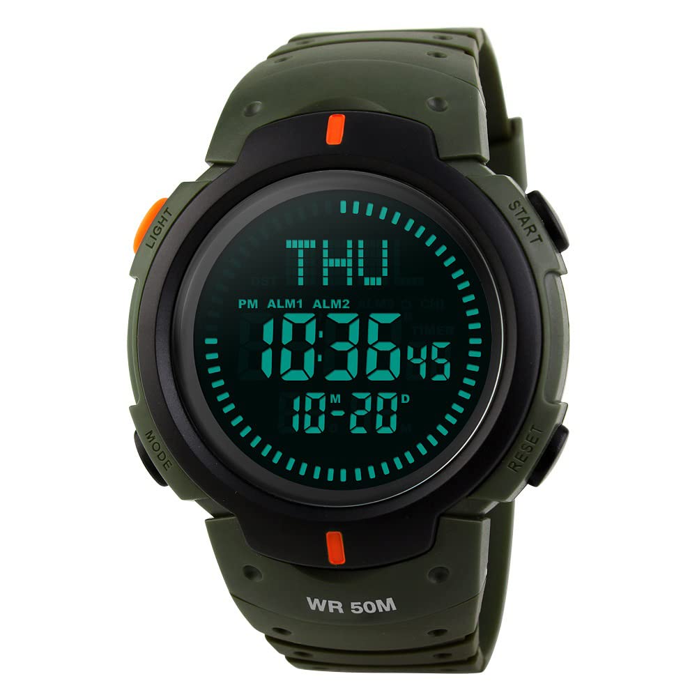 Multifuncional Deportivo Digitales LED Electrónica Brújula Relojes de Pulsera de Hombre 50M Impermeable Alarma Doble Tiempo Outdoor Militar Tácticas Plástico Reloj