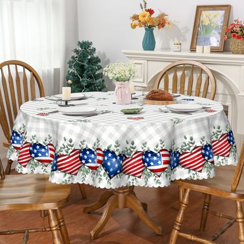 Siilues 4th of July Tablecloth 70x70 Inch Round, Memorial Day Decorations for Home Stars Patriotic Decor Table Cloth for Home Party Table Decorations
