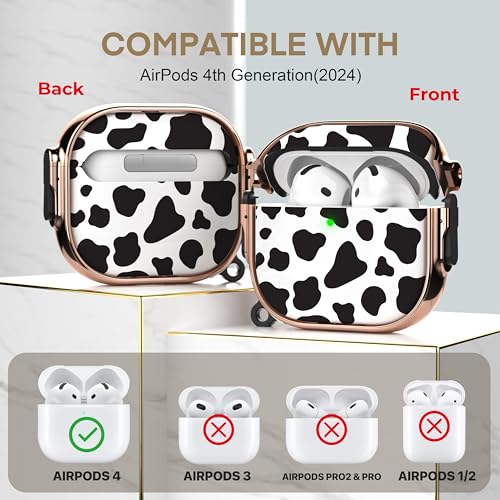 Image of Maxjoy for AirPods 4 Case with Lock, Cute AirPods 4 Case Lock Protective Hard AirPod 4 Generation Cover for Women Men with Keychain Clip for AirPod 4th Generation Cover 2024, Cow Print