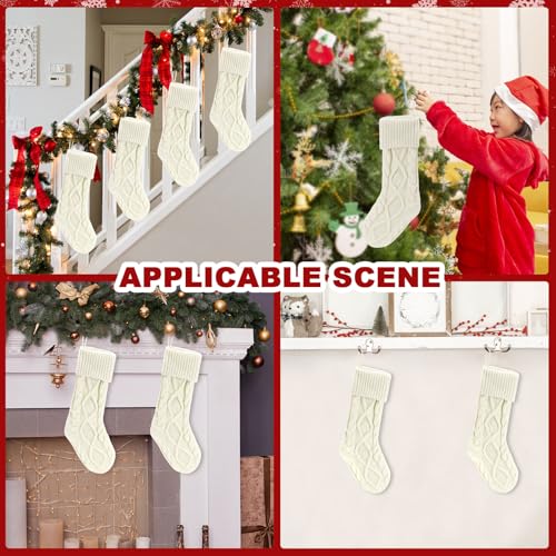 chamvis Christmas Stockings Cable Knitted Xmas Stockings, 4 Pack 18 Inches Fireplace Hanging White Christmas Stockings for Family Xmas Holiday, Christmas Tree, Fireplace Decorations