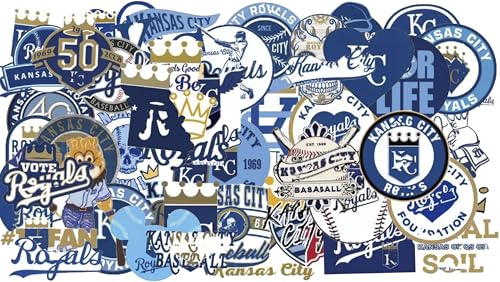 Image of 50 PCS Kansas City American Royals Stickers Pack Baseball Stickers for Water Bottle, Laptop, Bicycle, Computer, Motorcycle, Travel Case, Car Decal Decoration Sticker