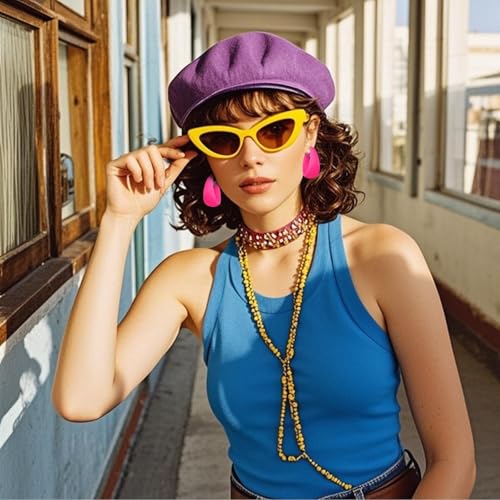 Chunky Clip On Hoop Earrings for Women Detachable Wide Statement Earring Non Pierced 80s 90s Fashion Accessories Vintage Neon Party Jewelry Outfit3