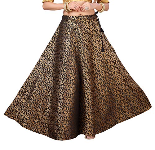 Image of Studio Shringaar Women's Polyester Maxi Benaras Brocade Readymade Long Skirt Lehenga Ghagra