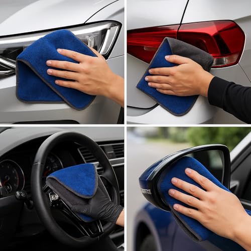 Image of 1100 GSM Twisted Loop Microfiber Towel 60x40 cm | Ultra Thick Car Drying Cloth Edgeless Fast Drying | Super Absorbent Lint Free Scratch Free for Car Wash Polishing Detailing | Dark Grey Blue