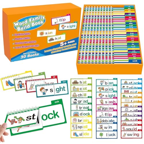 Lorynel Flip Books, 30 Read and Rhyme Flip Books, ABC Vocabulary Flash Cards, Learn to Read Phonics Cards for Homeschool Supplies (1 Set)