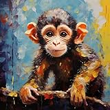 5D Diamond Art Painting Kits for Adults Colorful Textured Cute Monkey Round Full Drill Gems Cross Stitch Art Kit Canvas Painting by Diamond Mosaic Craft for Home Decoration 35x35cm(5)