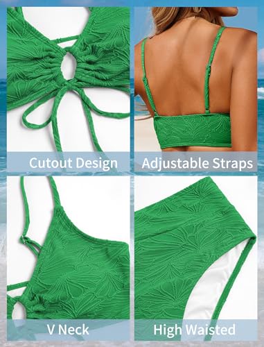 Image of ZAFUL Bikini Sets for Women String 2 Piece Swimsuits High Waisted Bathing Suit V Neck Cut Out Swimwear