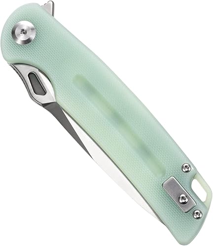 Miniatura 4 de Sitivien Cuchillo plegable ST137, hoja de satén D2, mango G10, cuchillo de herramienta EDC para senderismo al aire libre, camping, pesca (jade)