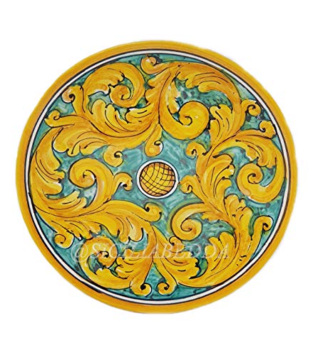 sicilia bedda - PIATTO IN CERAMICA SICILIANA con Decorazioni Maioliche - Articolo di Classe Dipinto a Mano (Maioliche su Sfondo Verde, Diametro 15 CM)