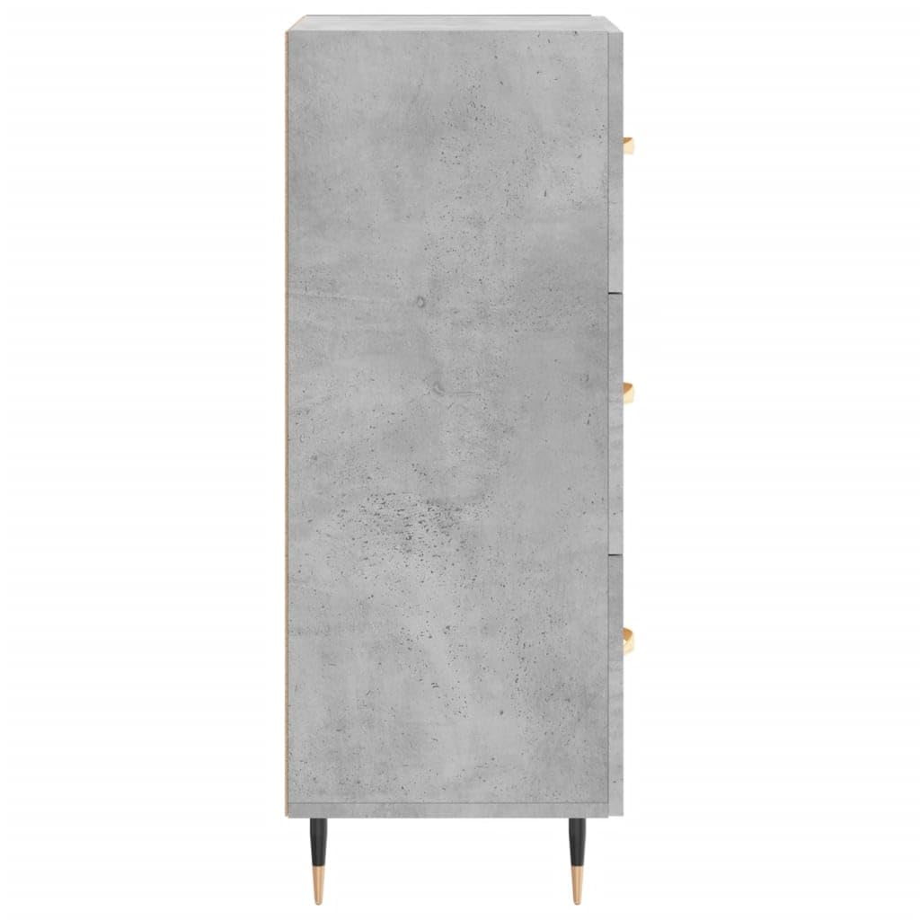 Credenza in legno grigio cemento con gambe in metallo, 34,5 x 34 x 90 cm, moderna, per soggiorno, con cassetti e vano portaoggetti, per corridoio, camera da letto, sala da pranzo