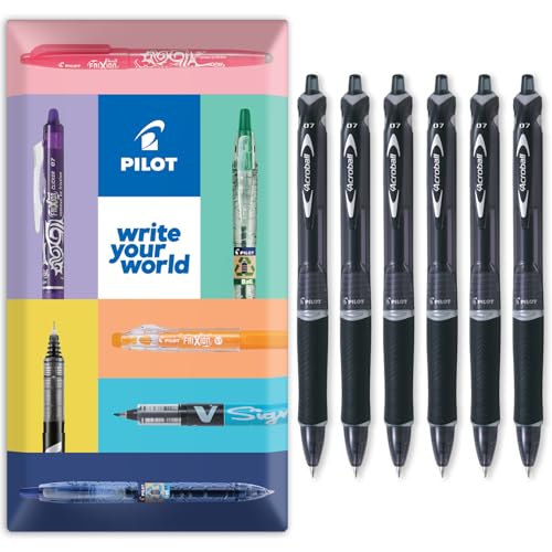 PILOT Acroball Retractable Ballpoint Pen - Begreen Range 79% Recycled - Pack of 6 Pens - Fine 0.7mm Nib - In Envelope Gift Packaging - Ideal for Writing, School, Home, Office. (Black)