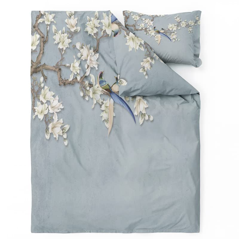 Homewish Housse De Couette 220x240 Oiseaux En Coton, Ensemble De Literie Colibri, Parure De Lit Bleu Vert Printemps Animaux Sauvages, Housse Couette Pour Femmes Filles, 2 Taies D'oreiller