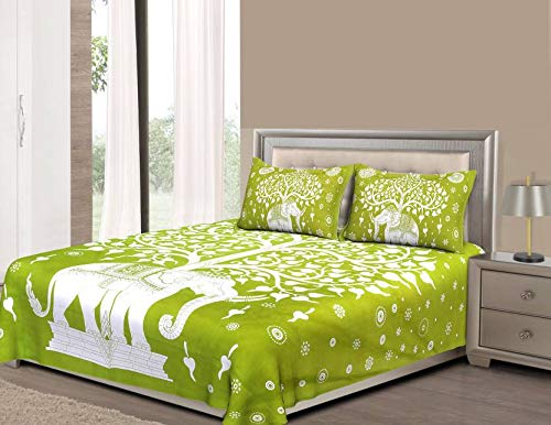 Rangun 100% Pure Cotton 120 TC Printed Double Bedsheet with 2 Pillow Cover (215 x 240 cm)